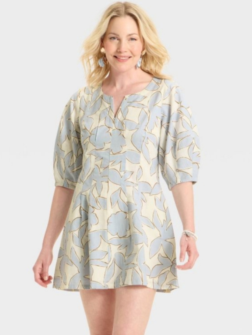 New Puff Sleeveinen Blend Floral Mini Dress By A New Day Size 22W